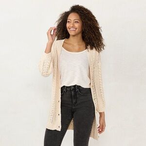 LC Lauren Conrad Women’s Light Tan Knit Cardigan Size Medium